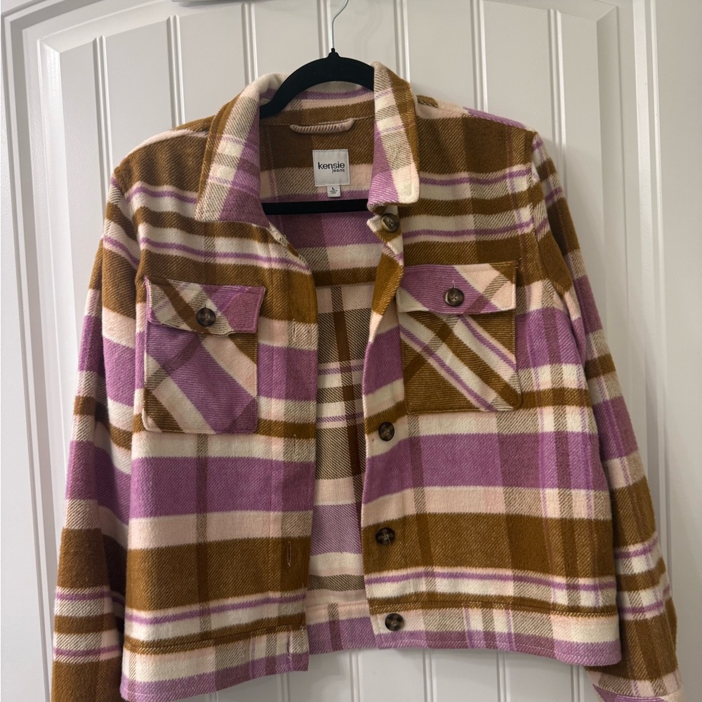 Kensie Women's Fall Jacket - Pink and Brown Plaid